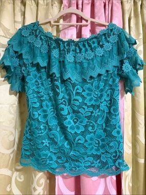 Teal Lace Off-Shoulder Women's Top
